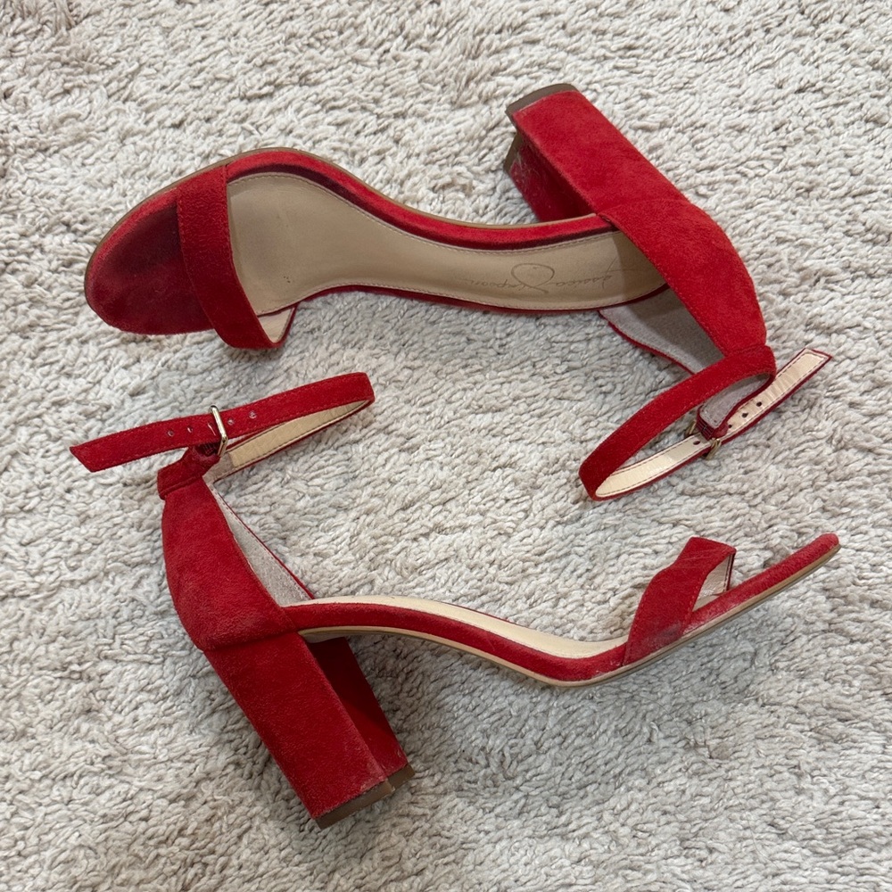 Jessica Simpson Red Suede Block Heel Sandals